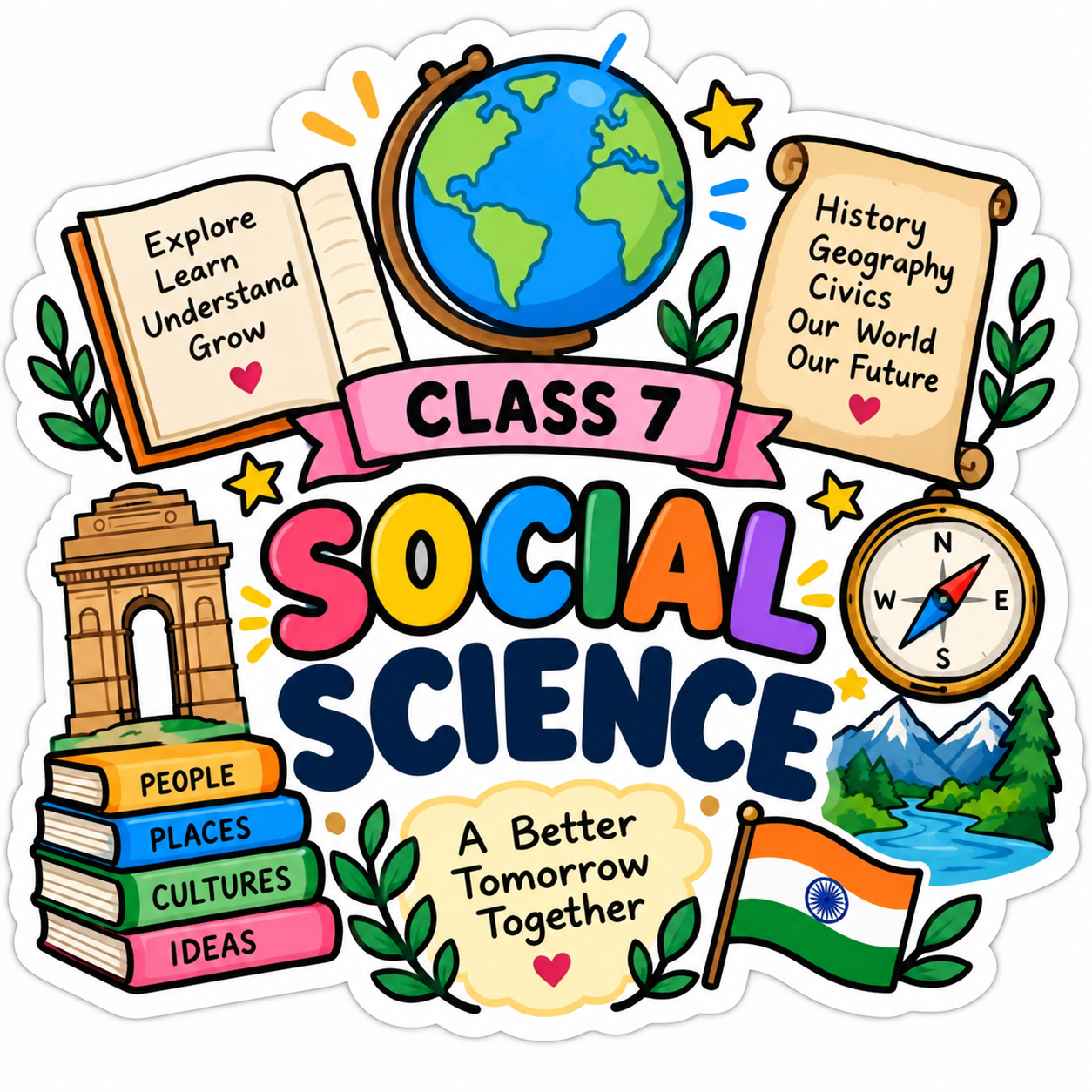 a complete Class 7 Social Science Half-Yearly Study + Exam Pack from the uploaded 41-page syllabus PDF, covering Chapters 2, 3, 5, 7 and 10 only.